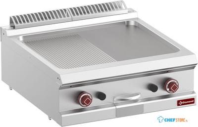 Braadplaat Op Gas 1/2 Geribd - 1/2 Vlak - Module 1/1 -TOP- - Diamond G7/PM7T-N 1