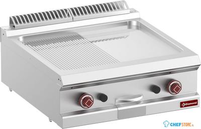 Braadplaat Op Gas - 1/2 Ger. 1/2 Vlak - Hard Verchroomde - Mod. 1/1 -TOP- - Diamond G7/PMCD7T-N 1