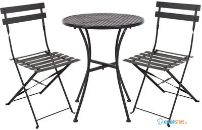 Bolero Stalen Tuinset Zwart (tafel en Twee Stoelen) - SA658
