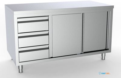 700 Werktafel Schuifdeuren Laden Links 1600, combisteel 7333.0250 1