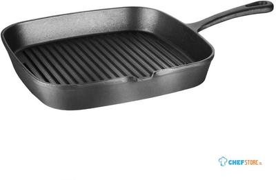 Vierkante Gietijzeren Pan | Geribbeld | 24X24cm | Vogue | M653