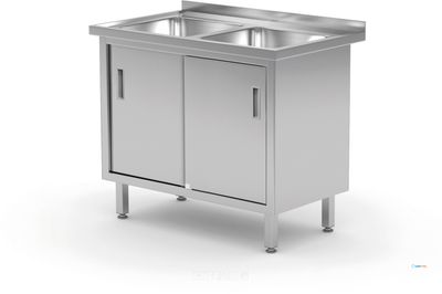 Dubbele Spoeltafel met Kast – Gelast. - HENDI - Profi Line - 1000x600x(H)850mm - 813690