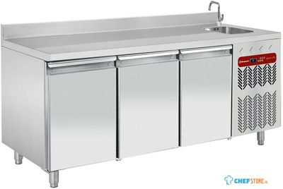 Geventileerde Koelwerkbank "muraal",  3 Deuren Gn 1/1, Met Spoelbak, Diamond Tg3n/ha-R2ev