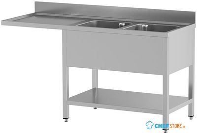 Diamond L1621/VD-SS2 Spoeltafel met 2 kuipen en 1 afdruipblad links, met onderlegplank en ruimte voor vaatwasser