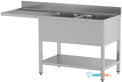 Diamond L1821/VD-SS3 Spoeltafel met 2 kuipen en 1 afdruipblad links, met onderlegplank en ruimte voor vaatwasser