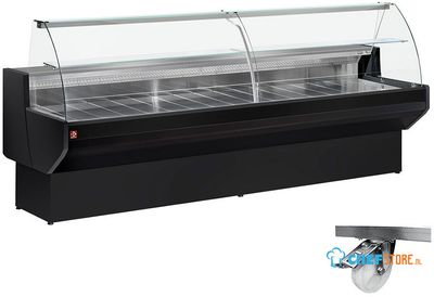 Diamond ML15/B5-R2 C4R-SPEC Gekoelde vitrinetoonbank met gebogen ruiten, met reserve - ZWART + Optie: Structuur op 4 wielen, waarvan 2 met rem