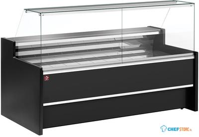 Diamond Geforceerde gekoelde vitrinetoonbank- met recht frontglas 90° met reserve - ZWART | FC15/B5-VR2 1
