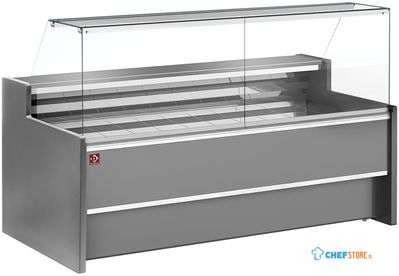 Diamond Geforceerde gekoelde vitrinetoonbank- met recht frontglas 90° met reserve - GRIJS | FC30/G8-VR2 1