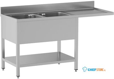 Diamond L1621/VD-SD2 Spoeltafel met 2 kuipen en 1 afdruipblad rechts, met onderlegplank en ruimte voor vaatwasser