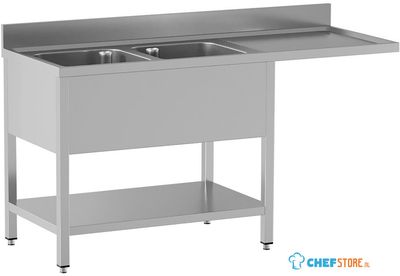 Diamond L1821/VD-SD3 Spoeltafel met 2 kuipen en 1 afdruipblad rechts, met onderlegplank en ruimte voor vaatwasser