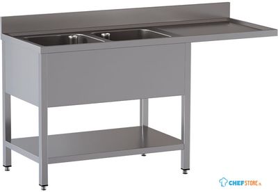 Diamond L1821/VD-SD3 Spoeltafel met 2 kuipen en 1 afdruipblad rechts, met onderlegplank en ruimte voor vaatwasser