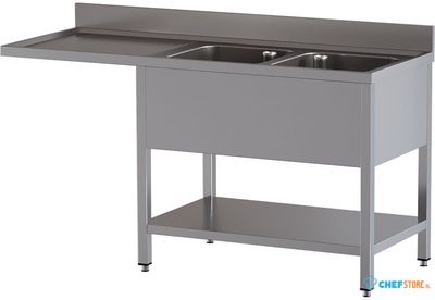Diamond L1821/VD-SS3 Spoeltafel met 2 kuipen en 1 afdruipblad links, met onderlegplank en ruimte voor vaatwasser