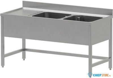 Diverso by Diamond WR-C2E1-DS6 RVS spoeltafel ECO met 2 kuipen en links druipvlak, zonder onderlegplank