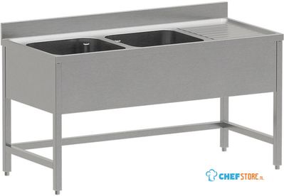 Diverso by Diamond WR-E1C2-DD6 RVS spoeltafel ECO met 2 kuipen en rechts druipvlak, zonder onderlegplank