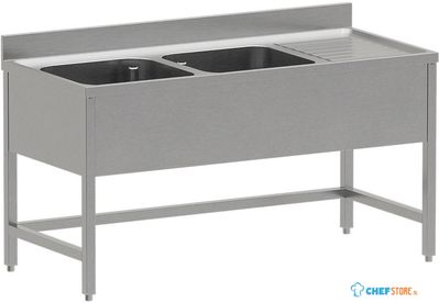 Diverso by Diamond WR-E1C2-DD6 RVS spoeltafel ECO met 2 kuipen en rechts druipvlak, zonder onderlegplank