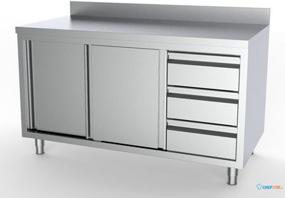 700 Werktafel Schuifdeuren Laden Rechts Met Rand, combisteel 7333.0272 1