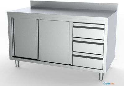 700 Werktafel Schuifdeuren Laden Rechts Met Rand 2000, combisteel 7333.0278 1