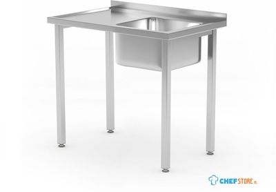 HENDI 816769 Spoeltafel, met bouten, , Kitchen Line, Spoelbak aan de rechterkant, 800x600x(H)850mm