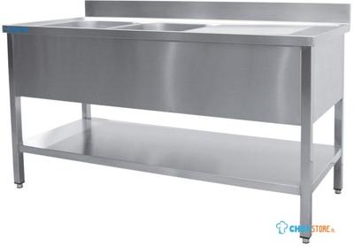 SARO Spoeltafel met Twee Wasbakken Links 700 mm Diepte 2000 Mm - 700-2555L 1