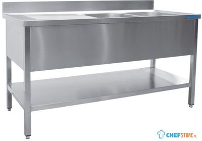 SARO Spoeltafel met Twee Wasbakken Rechts 600 mm Diepte 1400 Mm - 600-2540R