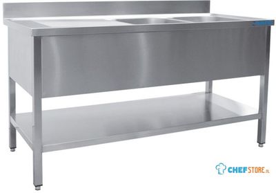 SARO Spoeltafel met Twee Wasbakken Rechts 600 mm Diepte 1800 Mm - 600-2550R