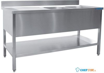 SARO Spoeltafel met Twee Wasbakken Rechts 600 mm Diepte 2000 Mm - 600-2555R