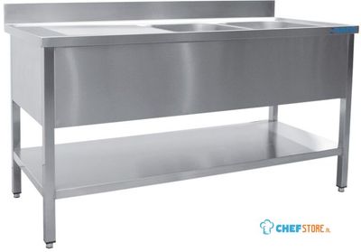 SARO Spoeltafel met Twee Wasbakken Rechts 700 mm Diepte 1400 Mm - 700-2540R