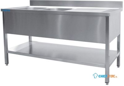 SARO Spoeltafel met Twee Wasbakken Links 700 mm Diepte 1800 Mm - 700-2550L