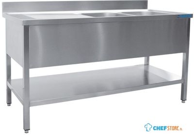 SARO Spoeltafel met Twee Wasbakken Rechts 700 mm Diepte 1800 Mm - 700-2550R