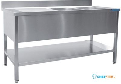 SARO Spoeltafel met Twee Wasbakken Rechts 700 mm Diepte 2000 Mm - 700-2555R