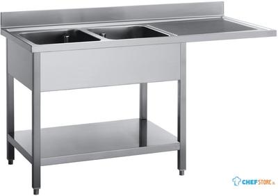 Gastro M RVS spoeltafel met ruimte voor vaatwasmachine 160x70x85cm | GN207