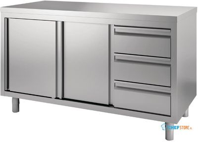 Gastro M | RVS werktafel | Schuifdeuren | 3 laden |160x70x85cm | GN165