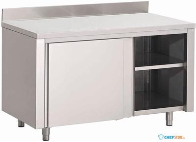 Gastro M | RVS werktafel | Schuifdeuren | Achteropstand |  140x70x85cm | GN158