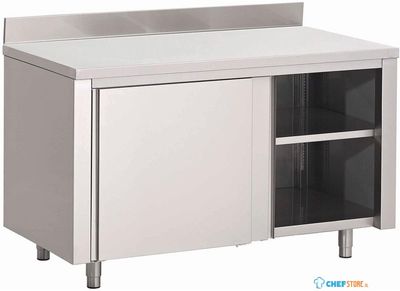 Gastro M | RVS werktafel | Schuifdeuren | Achteropstand |  150x70x85cm | GN159