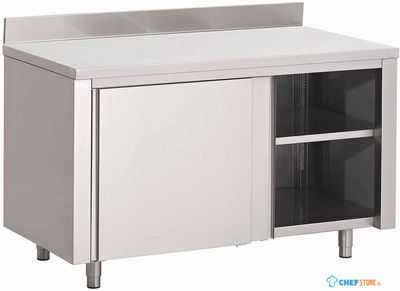 Gastro M | RVS werktafel | Schuifdeuren | Achteropstand |  180x70x85cm | GN161