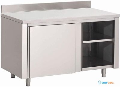 Gastro M | RVS werktafel | Schuifdeuren | Achteropstand |  200x70x85cm | GN162