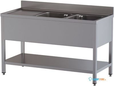 Diamond L1421/6D-SS3 Spoeltafel 2 kuipen en 1 afdruipblad links, met onderlegplank