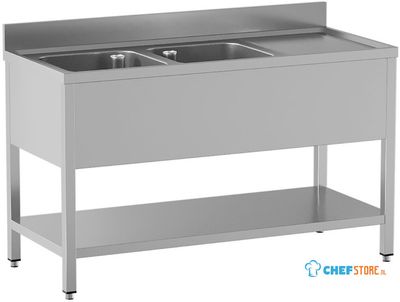 Diamond L1421/D-SD4 Spoeltafel met 2 kuipen en 1 afdruipblad rechts, met onderlegplank