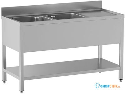 Diamond L1621/D-SD5 Spoeltafel met 2 kuipen en 1 afdruipblad rechts, met onderlegplank