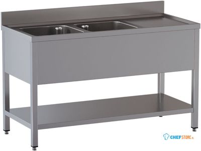 Diamond L1621/D-SD5 Spoeltafel met 2 kuipen en 1 afdruipblad rechts, met onderlegplank