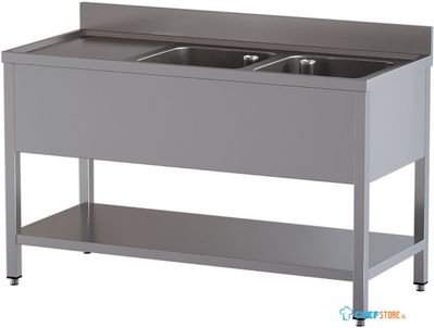 Diamond L1621/D-SS5 Spoeltafel met 2 kuipen en 1 afdruipblad links, met onderlegplank