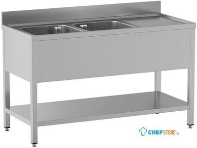 Diamond L1821/D-SD6 Spoeltafel met 2 kuipen en 1 afdruipblad rechts, met onderlegplank