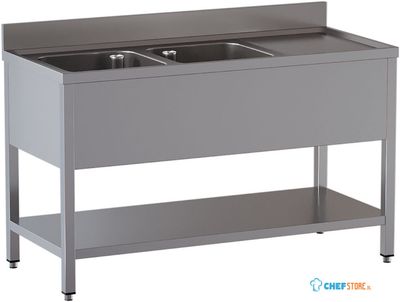 Diamond L1821/D-SD6 Spoeltafel met 2 kuipen en 1 afdruipblad rechts, met onderlegplank