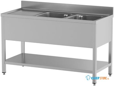 Diamond L1421/6D-SS3 Spoeltafel 2 kuipen en 1 afdruipblad links, met onderlegplank