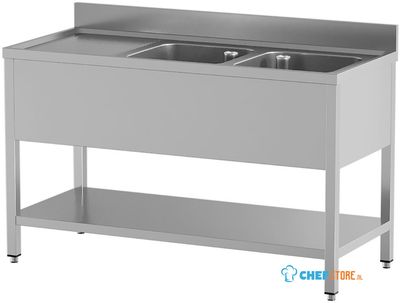 Diamond L1621/D-SS5 Spoeltafel met 2 kuipen en 1 afdruipblad links, met onderlegplank