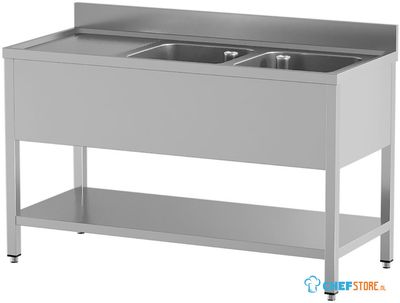 Diamond L1821/D-SS6 Spoeltafel met 2 kuipen en 1 afdruipblad links, met onderlegplank