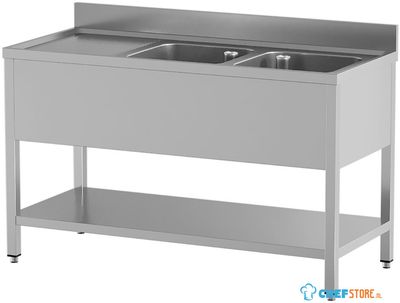 Diamond L2021/D-SS7 Spoeltafel met 2 kuipen en 1 afdruipblad links, met onderlegplank