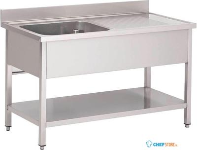 Gastro M RVS spoeltafel met achteropstand en onderblad 140x70x85cm | GN201