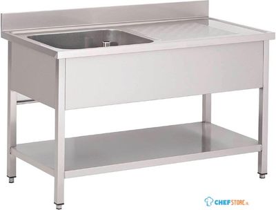 Gastro M RVS spoeltafel met achteropstand en onderblad 140x70x85cm | GN201