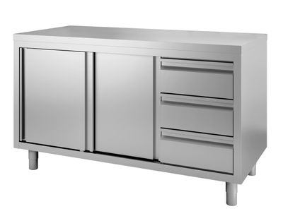 Gastro-Inox RVS Werkbank 1600(l)x700(d)x880(h)mm met Schuifdeuren en 3 Laden - Gastro-Inox 302.345 1